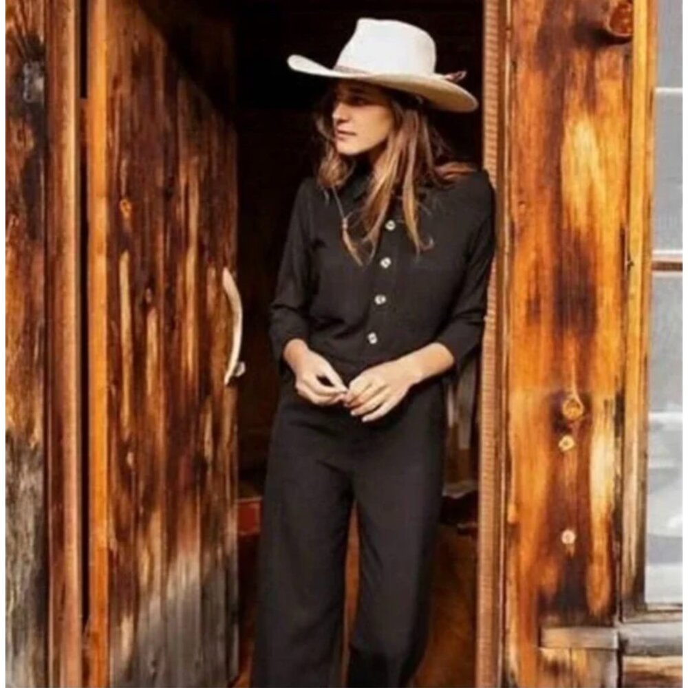 Christy Dawn Black Painter Deadstock Recycled Fabric Button Down Jumpsuit - Picture 6 of 6